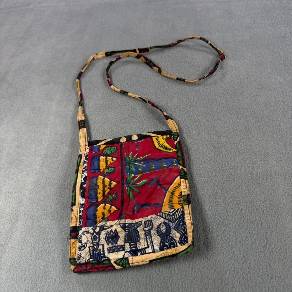 Artisan Quilted African Wax Print Patchwork Crossbody Passport Bag Multicolor‎